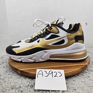 Nike Mens 11.5 Air Max 270 React White Metallic Gold Athletic Sneaker CW7298-100
